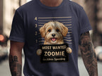 Dog mugshot graphic with "Most Wanted Zoomie" and "Reckless Speeding" text.