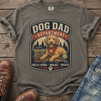 Gray t-shirt with "Dog Dad Department" and a doodle dog graphic.