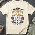 Cream t-shirt with "Rescued Corgi Club" graphic and corgi illustration.