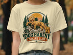 Goldendoodle dog in camping chair with "Dog Parent Social Club" text.