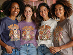 Four women wear t-shirts with a corgi and "Dog Mom Energy" graphic.
