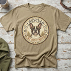 French bulldog graphic t-shirt with "I Rescued My Best Friend" text.