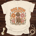 Cream t-shirt with "Dog Mom Energy" and "Spoiled Dogs Live Here" text and poodle graphic.