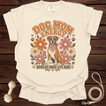 Cream t-shirt with "Dog Mom Energy" and dog art, "Spoiled Dogs Live Here".