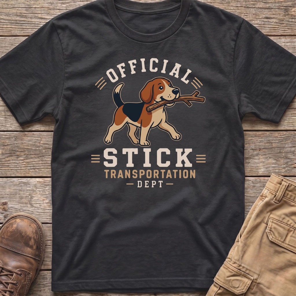 T-shirt with beagle graphic and text "Official Stick Transportation Dept."