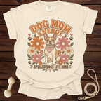 Cream t-shirt with French bulldog and floral graphic saying "Dog Mom Energy".