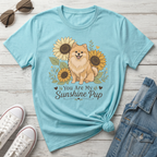 Pomeranian dog with sunflowers and text "You Are My Sunshine Pup".
