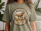Chihuahua portrait on a t-shirt reading "I RESCUED MY BEST FRIEND".