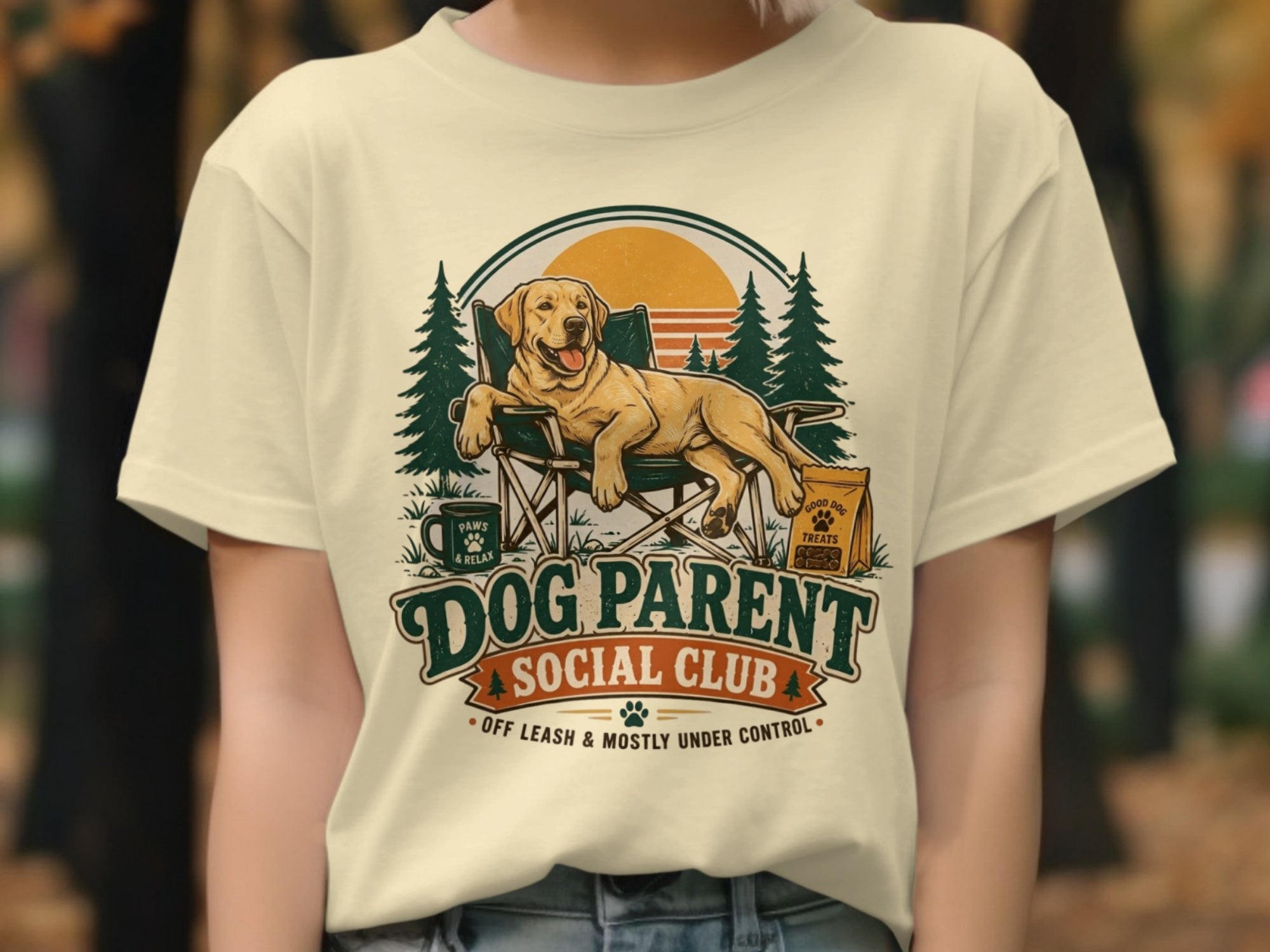 Dog parent social club graphic with a dog lounging in a chair.