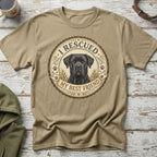 T-shirt with a black dog portrait and "I Rescued My Best Friend" text.