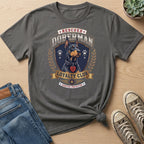 Grey t-shirt with rescued Doberman graphic, "Loyalty Club" and "Adopted Protector" text.