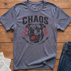 Gray t-shirt with a bulldog graphic and "CHAOS" text above.