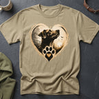 T-shirt with dog portrait inside heart, paw print with heart detail.