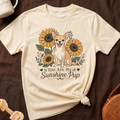 Cream t-shirt with chihuahua sitting among sunflowers, text reads "You Are My Sunshine Pup".