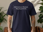 Navy t-shirt with white text reading "Adventure Tested. Dog Approved."
