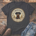 Dark gray t-shirt with a Doberman Pinscher graphic and text "I RESCUED MY BEST FRIEND."
