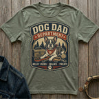 French bulldog wearing bandana on shirt with "Dog Dad Department" and "Belly Rubs Walks Treats".
