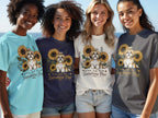 Four women wear t-shirts with a Shih Tzu and sunflowers design that reads "You Are My Sunshine Pup."