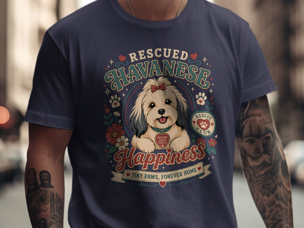"Rescued Havanese Happiness" text with a dog wearing a "Rescued Loved Forever" tag.