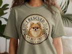 Pomeranian dog graphic with text "I Rescued My Best Friend" on a t-shirt.
