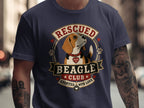 Beagle Club graphic with a Beagle dog, paw prints, and text "Rescued" and "Adopted with Love."