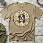 Bernese Mountain Dog graphic t-shirt with text "I RESCUED MY BEST FRIEND".