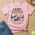 Pink t-shirt with "Camp Zoomie Wilderness Area" and a dog graphic.