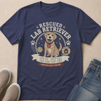 Lab Retriever Club graphic with a dog, tennis ball, and text on a navy t-shirt.