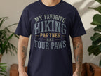 Navy t-shirt with text "My Favorite Hiking Partner Has Four Paws".