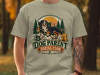 Bernese Mountain Dog on chair with "Dog Parent Social Club" text.