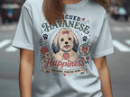 "Rescued Havanese" graphic with dog, flowers, paw prints, and heart tag.