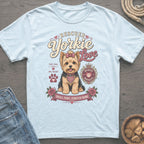 Rescued Yorkie Love graphic with a Yorkshire Terrier, roses, and text.