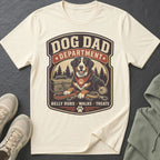 Cream t-shirt with "Dog Dad Department" design featuring a Bernese Mountain Dog.