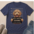 Dog mugshot with text "MOST WANTED ZOOMIE Reckless Speeding".