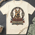 German Shepherd graphic t-shirt with text "Rescued German Shepherd" and "Loyalty Got a Second Chance".
