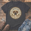 Grey t-shirt with a round graphic of a Great Dane and text "I RESCUED MY BEST FRIEND".