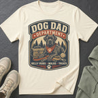 Dog Dad Department graphic tee with a dog, leash, ball, and toolbox.