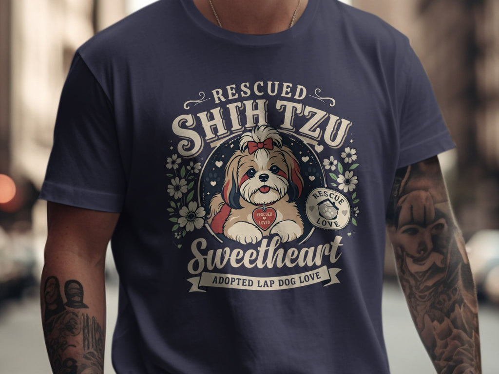 Rescued Shih Tzu sweetheart adopted lap dog love t-shirt graphic.
