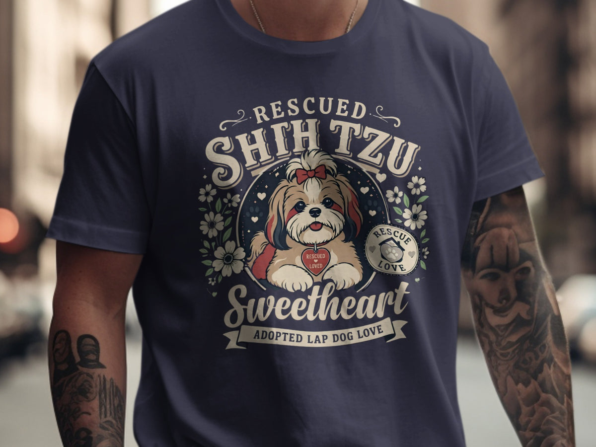 Rescued Shih Tzu sweetheart adopted lap dog love t-shirt graphic.