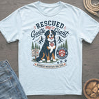 Bernese Mountain Dog sitting with "Rescued My Gentle Giant" text.