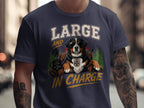 T-shirt with text "LARGE AND IN CHARGE" and Bernese Mountain Dog in sunglasses.