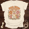 Cream t-shirt with "Dog Mom Energy" and a chihuahua surrounded by flowers.
