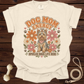 Cream t-shirt with Yorkshire terrier graphic and text "Dog Mom Energy" and "Spoiled Dogs Live Here."