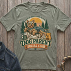 Yorkshire terrier on camping chair with text "Dog Parent Social Club".