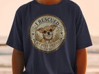 Chihuahua design with "I RESCUED MY BEST FRIEND" text on a navy shirt.