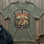 Dog Dad Department graphic with a golden retriever, toolbox, and leash.