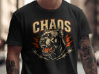 Black t-shirt with a snarling dog, barbed wire, and the word "CHAOS" in distressed lettering.