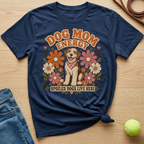 Navy t-shirt with "Dog Mom Energy" and "Spoiled Dogs Live Here" text and dog graphic.