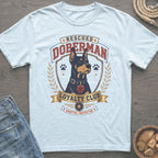 Light blue t-shirt with rescued Doberman loyalty club graphic.