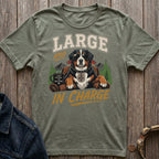 Bernese Mountain Dog wearing sunglasses with text "Large and In Charge".